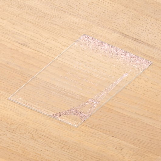 Parijs Eiffeltoren Roos Gouden Glitter Huwelijk Acryl Uitnodigingen (Laagn)