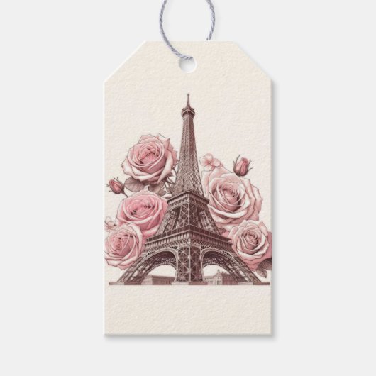 Parijs Eiffeltoren & Roze Rozen Cadeaulabel (Voorkant)