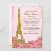 Parijs Eiffeltoren Rozen Roze Goud Baby shower Kaart (Voorkant)