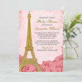 Parijs Eiffeltoren Rozen Roze Goud Baby shower Kaart (Staand voorkant)