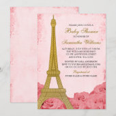 Parijs Eiffeltoren Rozen Roze Goud Baby shower Kaart (Voorkant / Achterkant)