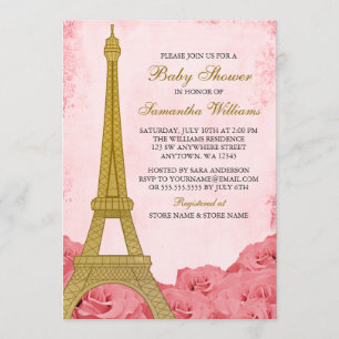 Parijs Eiffeltoren Rozen Roze Goud Baby shower Kaart