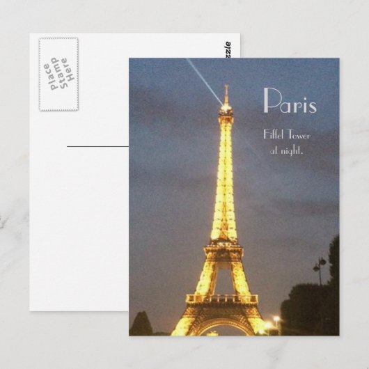 Parijs: Eiffeltoren 's nachts. Briefkaart (Voorkant / Achterkant)