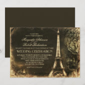 Parijs Eiffeltoren vintage bruiloft uitnodigingen (Voorkant / Achterkant)