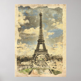 Parijs - Eiffeltoren - Vintage Geïnspireerde Kunst Poster