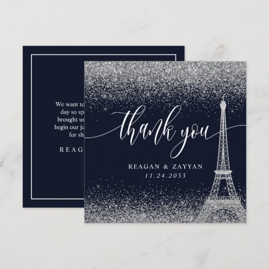 Parijs Eiffeltoren Zilveren Marine bruiloft Bedankkaart (Voorkant / Achterkant)
