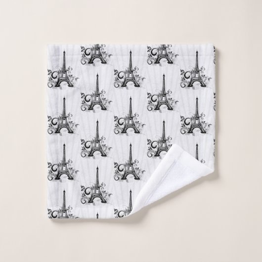 Parijs Eiffeltoren Zwart Wit Elegant Bloeien Bad Handdoek (Wasdoekje)