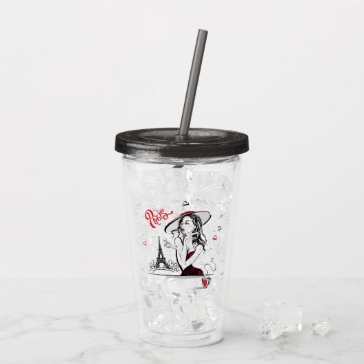 Parijs en koffie, rood acryl drinkbeker (Achterkant ijs)