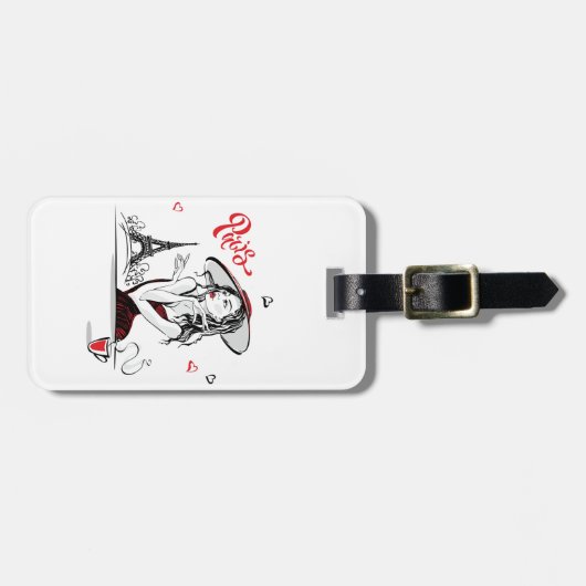 Parijs en koffie, rood bagagelabel (Voorkant horizontaal)