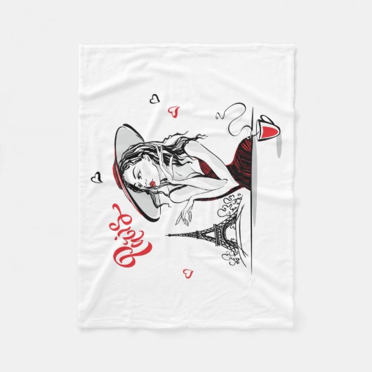 Parijs en koffie, rood fleece deken (Voorkant)