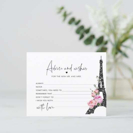 Parijs floraal roze advies en wensen bruidskaart (Staand voorkant)