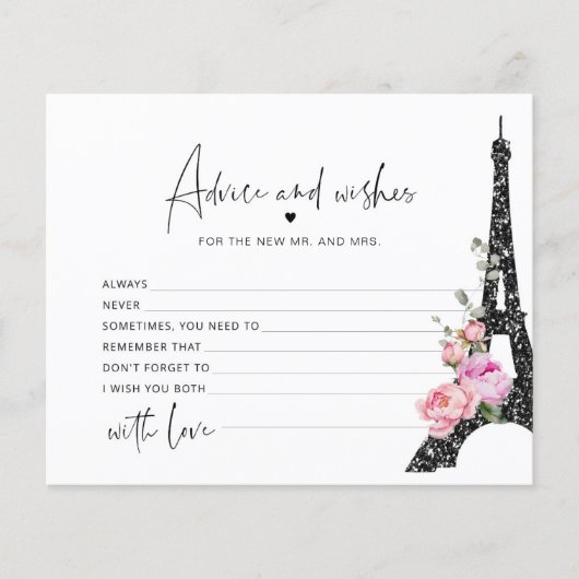 Parijs floraal roze advies en wensen bruidskaart (Voorkant)