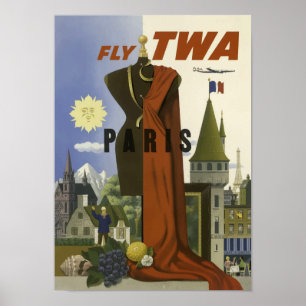 Parijs France Aviation Airline Vintage Travel Poster