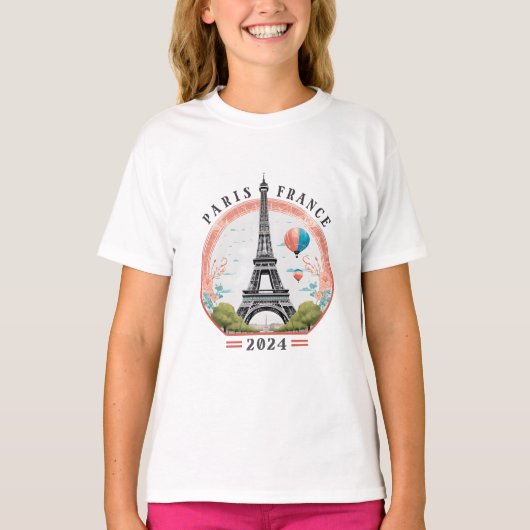 Parijs Frankrijk 2024 Meisjes T-shirt, Parijs Fran T-shirt (Voorkant)