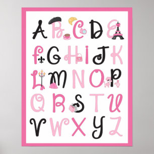 Parijs Frankrijk Alfabet A tot Z op Heet Roze Poster