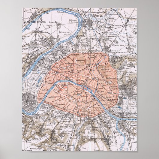 Parijs, frankrijk, antieke kaart 1895 poster (Voorkant)