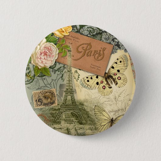 Parijs Frankrijk Antieke Kunst Collage Eiffeltoren Ronde Button 5,7 Cm (Voorkant)