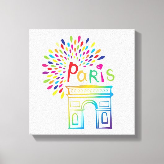 Parijs Frankrijk | Arc de Triomphe | Neon Design Canvas Afdruk (Voorkant)