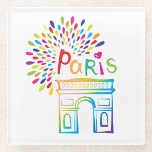 Parijs Frankrijk   Arc de Triomphe   Neon Design Glazen Onderzetter