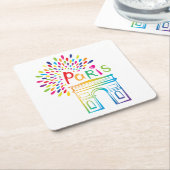 Parijs Frankrijk | Arc de Triomphe | Neon Design Kartonnen Onderzetters (Schuin)