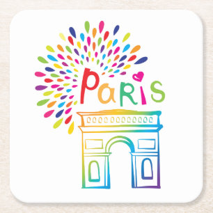 Parijs Frankrijk Arc de Triomphe Neon Design Kartonnen Onderzetters