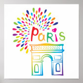Parijs Frankrijk | Arc de Triomphe | Neon Design Poster (Voorkant)
