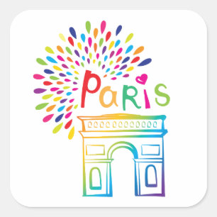 Parijs Frankrijk   Arc de Triomphe   Neon Design Vierkante Sticker
