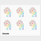 Parijs Frankrijk | Arc de Triomphe | Neon Design Vierkante Sticker (Vel)