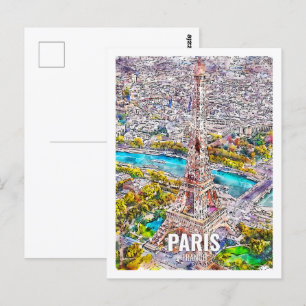 Parijs Frankrijk Beroemde Travel Place Waterverf Briefkaart