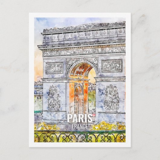 Parijs Frankrijk Beroemde Travel Place Waterverf Briefkaart (Voorkant)