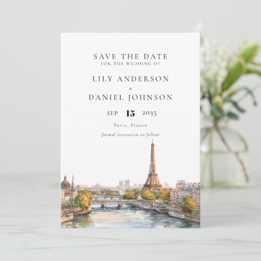 Parijs Frankrijk Bestemming Fotobruiloft Save The Date (Staand voorkant)