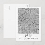 Parijs Frankrijk City Map Couple Name Date Black W Briefkaart (Voorkant / Achterkant)