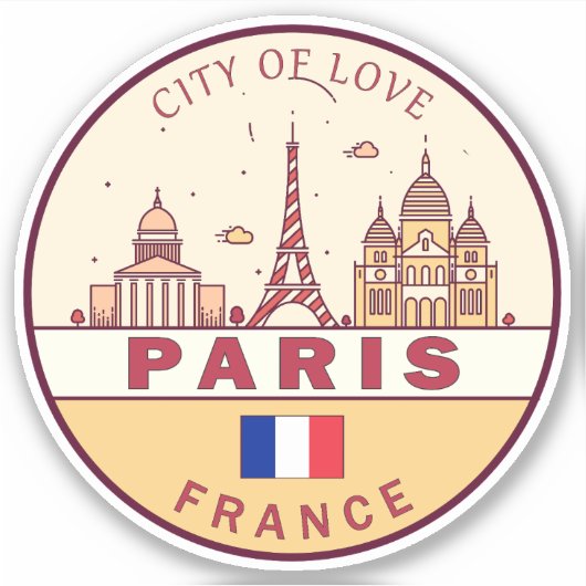 Parijs Frankrijk City Skyline Embleem Sticker (Voorkant)