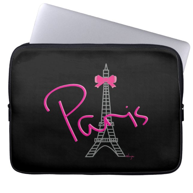 Parijs Frankrijk Eiffel Tower Black Cool Graphic Laptop Sleeve (Voorkant)
