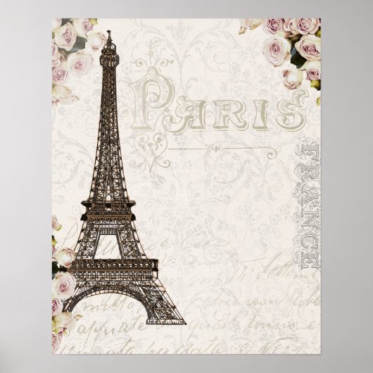 Parijs Frankrijk Eiffel Tower Roses Chic Glamour Poster (Voorkant)