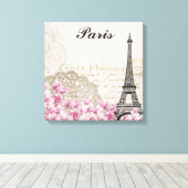 Parijs Frankrijk Eiffel Tower roze bloemen Canvas Afdruk (Insitu (Houten vloer))