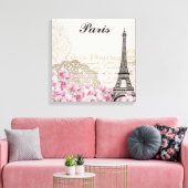 Parijs Frankrijk Eiffel Tower roze bloemen Canvas Afdruk (Insitu (Woonkamer))