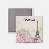 Parijs Frankrijk Eiffel Tower  roze bloemen Magneet (Voorkant / Achterkant)
