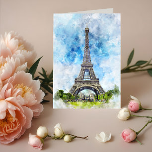 Parijs Frankrijk Eiffeltoren Aquarel Bedankkaart