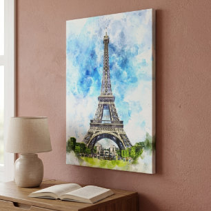 Parijs Frankrijk Eiffeltoren Aquarel Canvas Afdruk