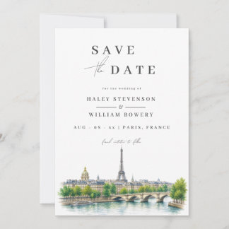 Parijs Frankrijk Eiffeltoren Aquarel Foto Bruiloft Save The Date