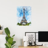 Parijs Frankrijk Eiffeltoren Aquarel Poster (Thuiskantoor)