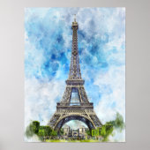 Parijs Frankrijk Eiffeltoren Aquarel Poster (Voorkant)