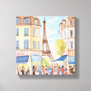 Parijs Frankrijk Eiffeltoren   Europese waterverf Canvas Afdruk