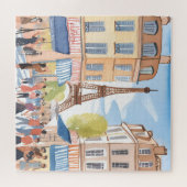 Parijs Frankrijk Eiffeltoren | Europese waterverf Legpuzzel (Horizontaal)