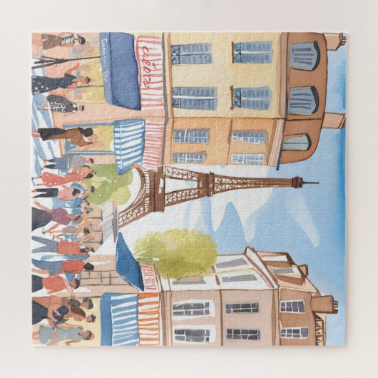 Parijs Frankrijk Eiffeltoren | Europese waterverf Legpuzzel (Horizontaal)