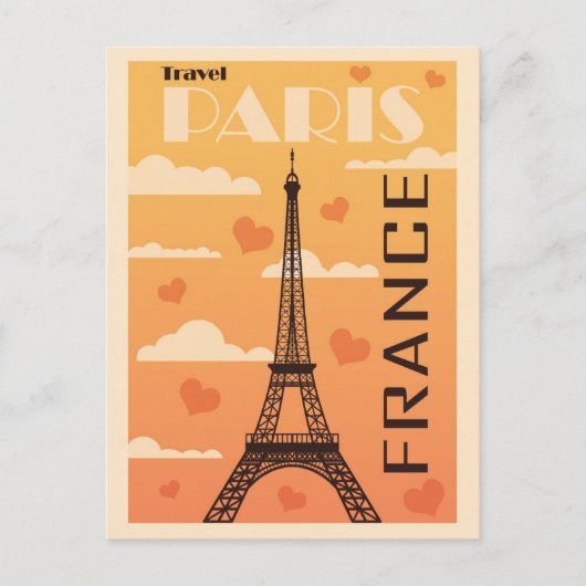Parijs Frankrijk Eiffeltoren Hearts Vintage Travel Briefkaart (Voorkant)