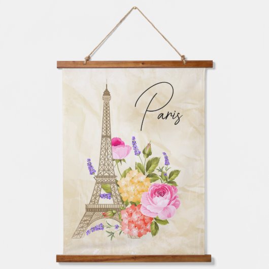 Parijs Frankrijk Eiffeltoren met bloemen Hangend Wandkleed (Voorkant)