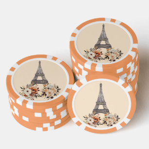 Parijs Frankrijk Eiffeltoren Mooie Bloemen Poker Chips