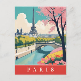 Parijs Frankrijk Eiffeltoren Retro Reizen Floral Briefkaart